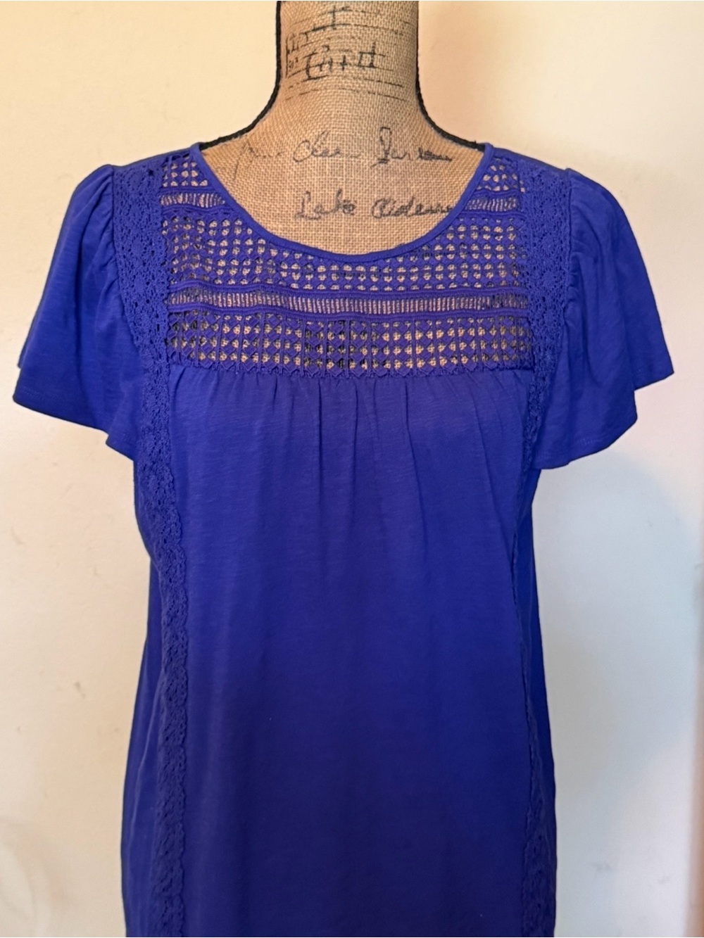 St. John's Bay Royal Blue Crochet Yoke Short Sleeve Tunic